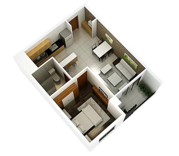 Báo giá nội thất phòng khách cho căn hộ chung cư 1 phòng ngủ